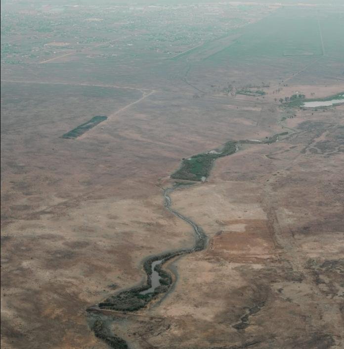 Aerial view of African landscape and infrastructure